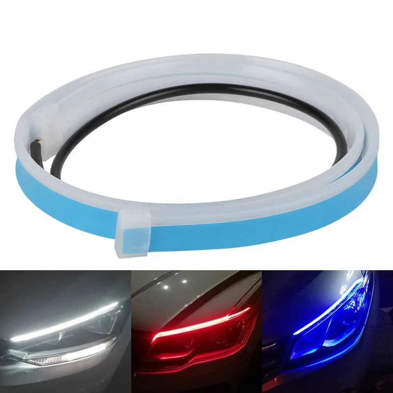 1ks DRL LED LED LED svetlo Svetlo Duálna farba 30/45/60 cm Flexibilný automatický svetlometový pásový pásikový lampa Denné otáčanie Signálne svetlo