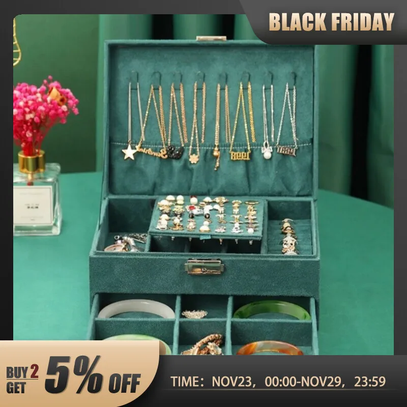 1ks dvojitý úložný box pre mužov a ženy luxusný vintage v štýle šperkových priestorov veľká kapacita jemná mäkká tmavo zelená zamatová kvalita