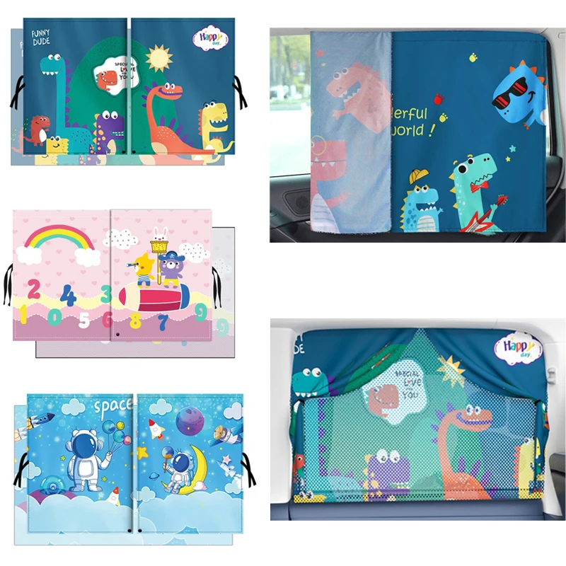 1ks dvojvrstvové magnetické auto bočné okno Sunshade Sunshade Sunshade Tepelné izolácie Závesy karikatúry Slnečný tieň pre deti