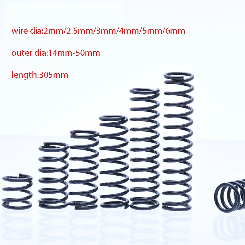 1ks dĺžka 305 mm pružina oceľový oceľový kompresný tlak pružinový pružinový drôt Dia 2,0 mm až 6 m vonkajší priepasť 14 mm až 50 mm spínač žiarovky