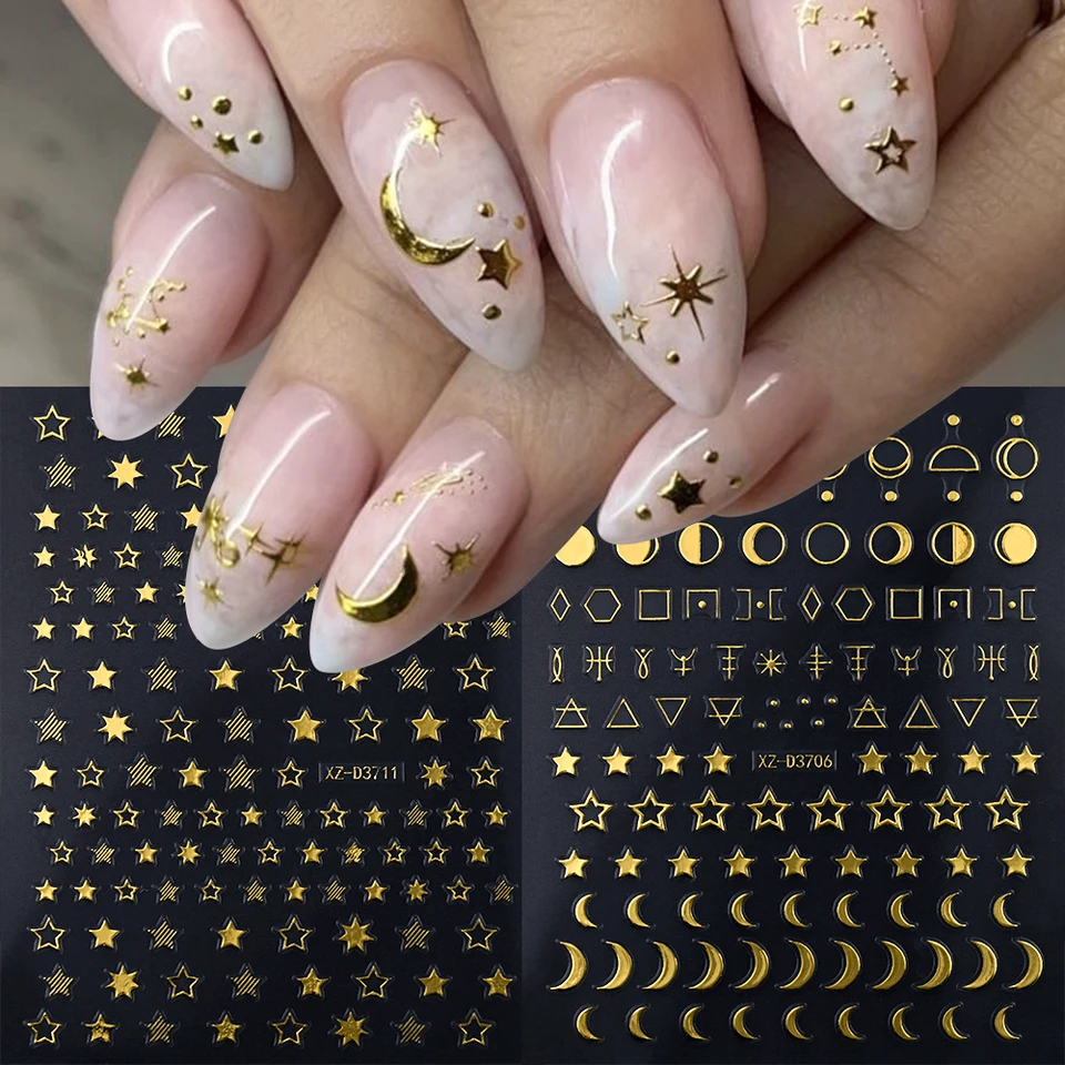 1ks Gold Star/Moon/Love/Line 3D NECH ART STRECERS STRASSEL/LEAF/GEOMETRIA/STRIPE Dizajn