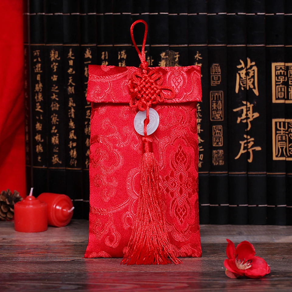 1ks hodvábne červené obálky Čínsky Nový rok Hongbao Nový rok Lucky vrecko na Nový rok vianočná svadba