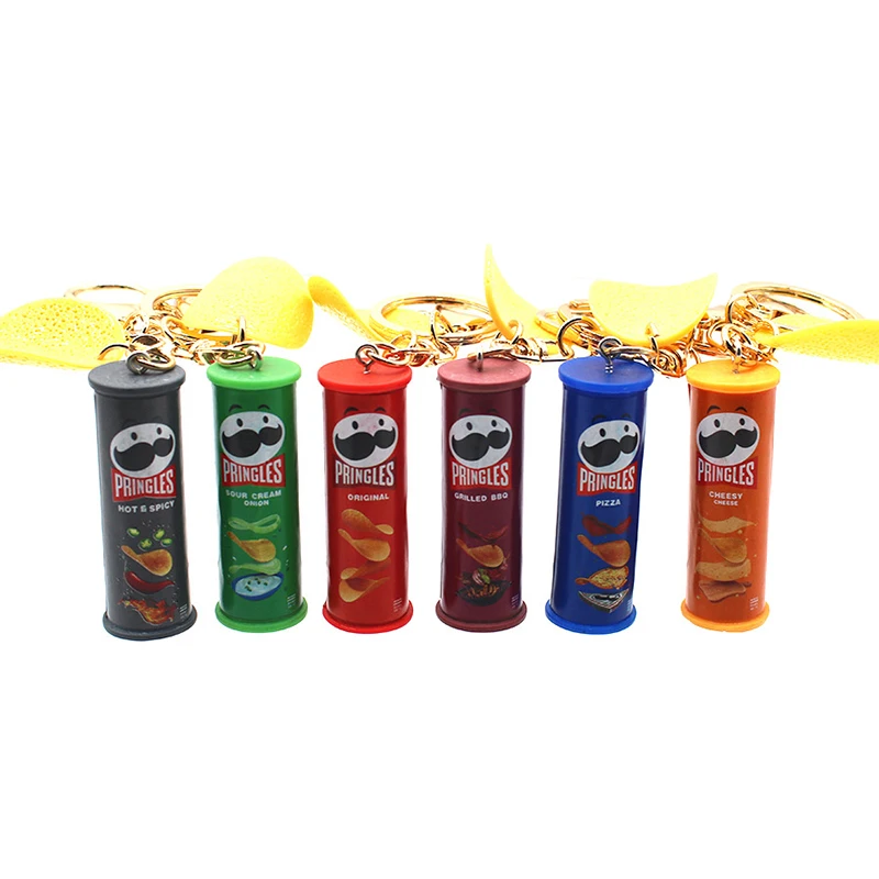 1ks jedlo a hranie napodobeniny Pringles zemiakové čipové reťaz kľúča vedro Snack Pizza zemiakový lupienok prívesok vrecko na zavesenie darček