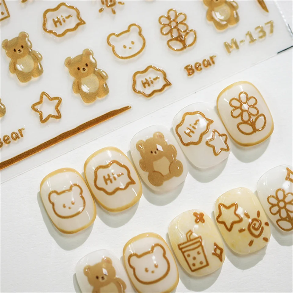 1ks kawaii roztomilý medvedí želé 5D na nechty na nechty kawaii hnedé zvieratá Self Adhesive na nechty dekorácia DIY Slider BeatUy Decals