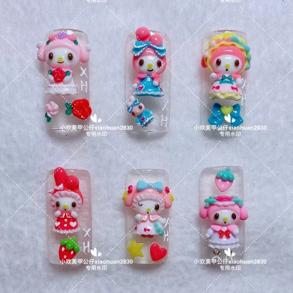 1ks kawaii sanrio mymelody čistý ručne vyrobený silikagél na nechtovú plesňu Hotovo doplnky princezná šaty 3D stereofónna rezba nechtovej formy