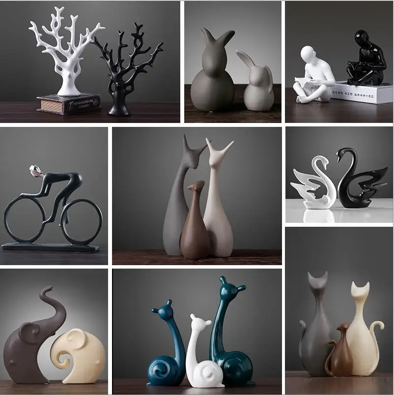 1ks keramická zvieratka Váza, ako je Swan Deer Ornament Bookcase Ornament Crafts Domov obývacia izba Office Desktop Figurín dekorácia