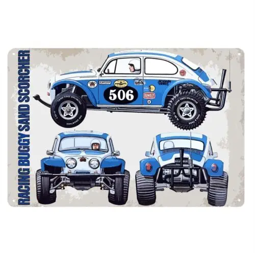 1ks, kovový plagát Vintage RC Car Tin Sign Plaque Tamiya Buggy Sand Scorcher