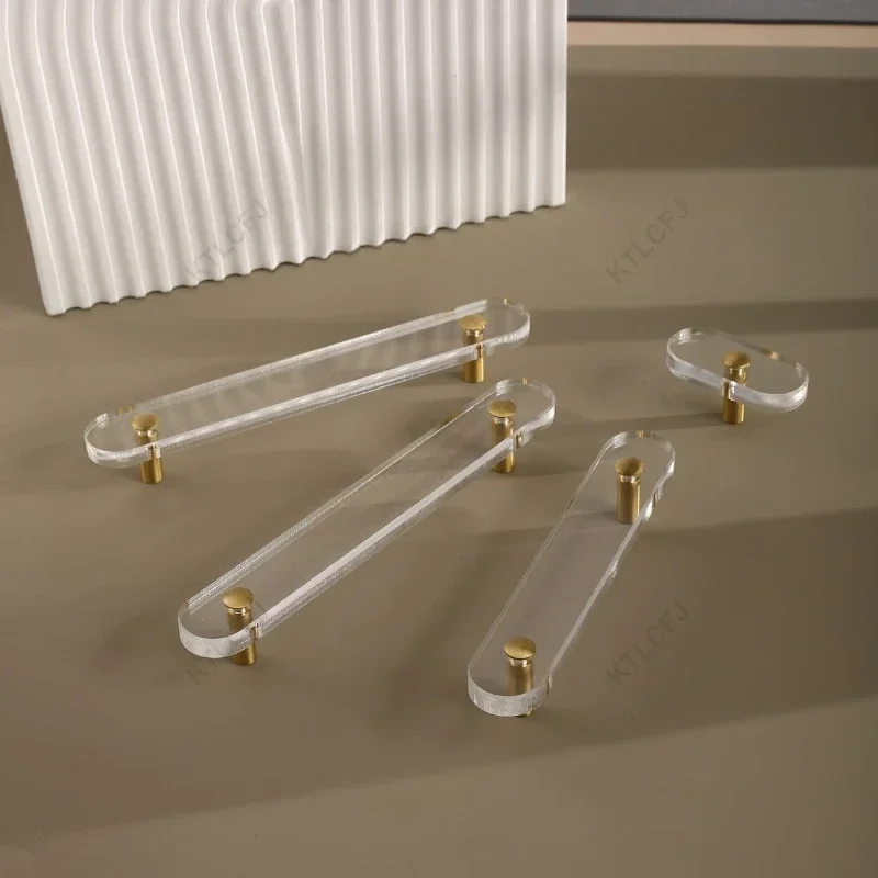 1ks Light Luxury Crystal rukoväť Moderné špičkové zlato priehľadná priehľadná akrylová zásuvka šatníkovej skrinky na dvere s jednou otvorom/96/128 mm