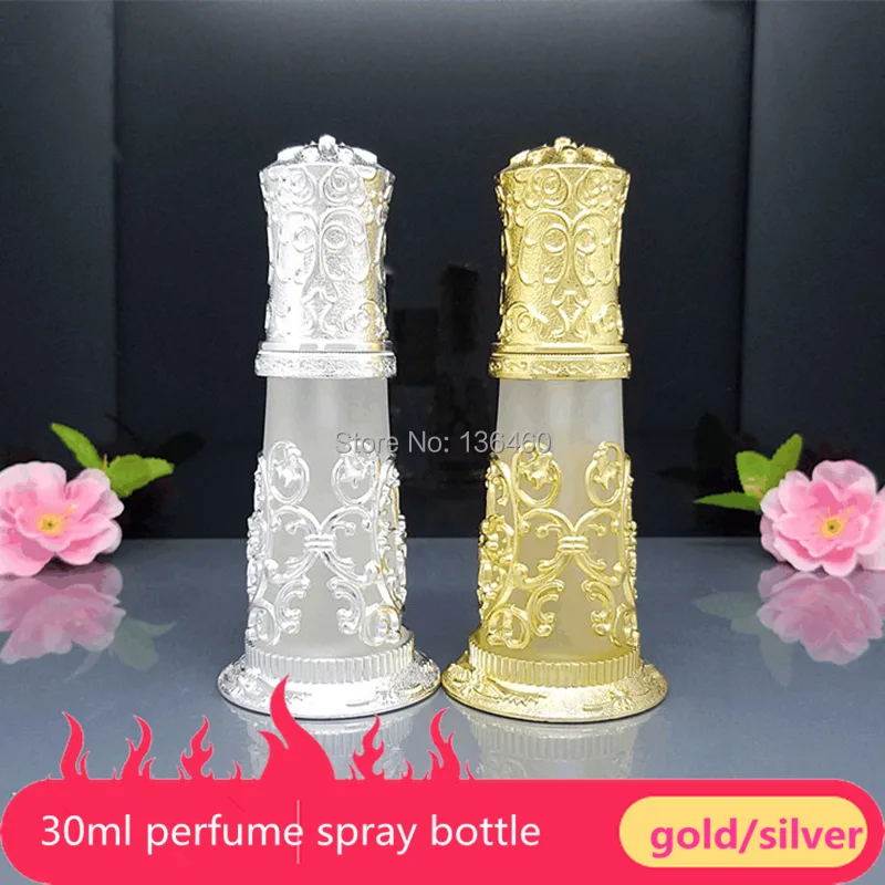 1ks make -up darček 30 ml vysokokvalitnej krásnej striebornej farby arabský dizajn parfum fľaša, prázdne fľaše na sprejové hmla.