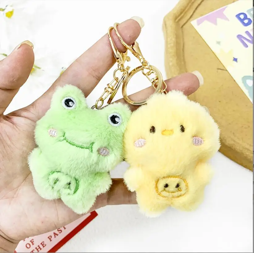 1ks Mini zelená žaba žltá kuracie kľúče plyš Plush hračky batoh prívesku Cartoon Boy Girl sviatok darček