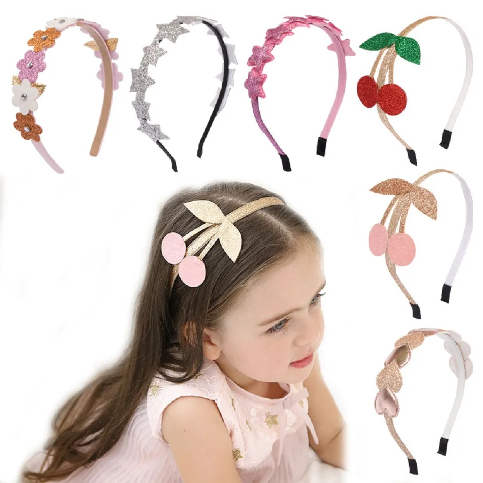 1ks módne detské vlasové kapela Shiny Flowin Love Cherry Heart Headband BB Party Hair Accessories Girl Hairband