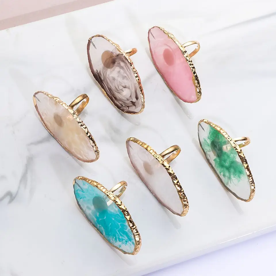 1ks na nechty Art Palette Resin Stone prsteň prsteň Zlatý ráfik Agát Živokenný kamenný nechtový gél Nástroje nechtových umenia Tipy pre doskové dosky ukazujúce poličku