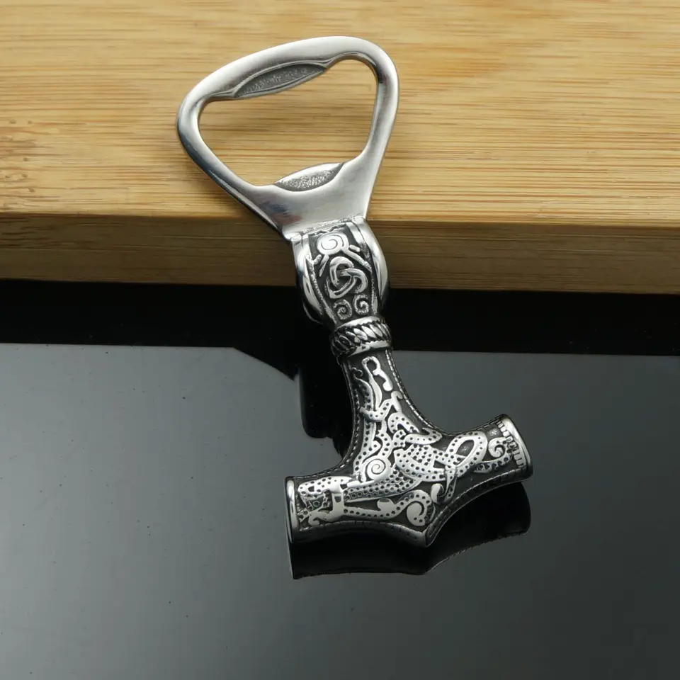 1ks Nordic Viking 316L z nehrdzavejúcej ocele Thor Hammer Mjolnir Keychain Škandinávsky otvárač fľaše
