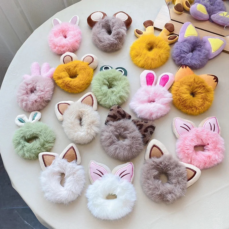 1ks Nové roztomilé vlasové doplnky Falošné kožušinové lano Bear Scrunchies Dievčatá Dievčatá Elastické gumové pásy Gumy Gum Kids