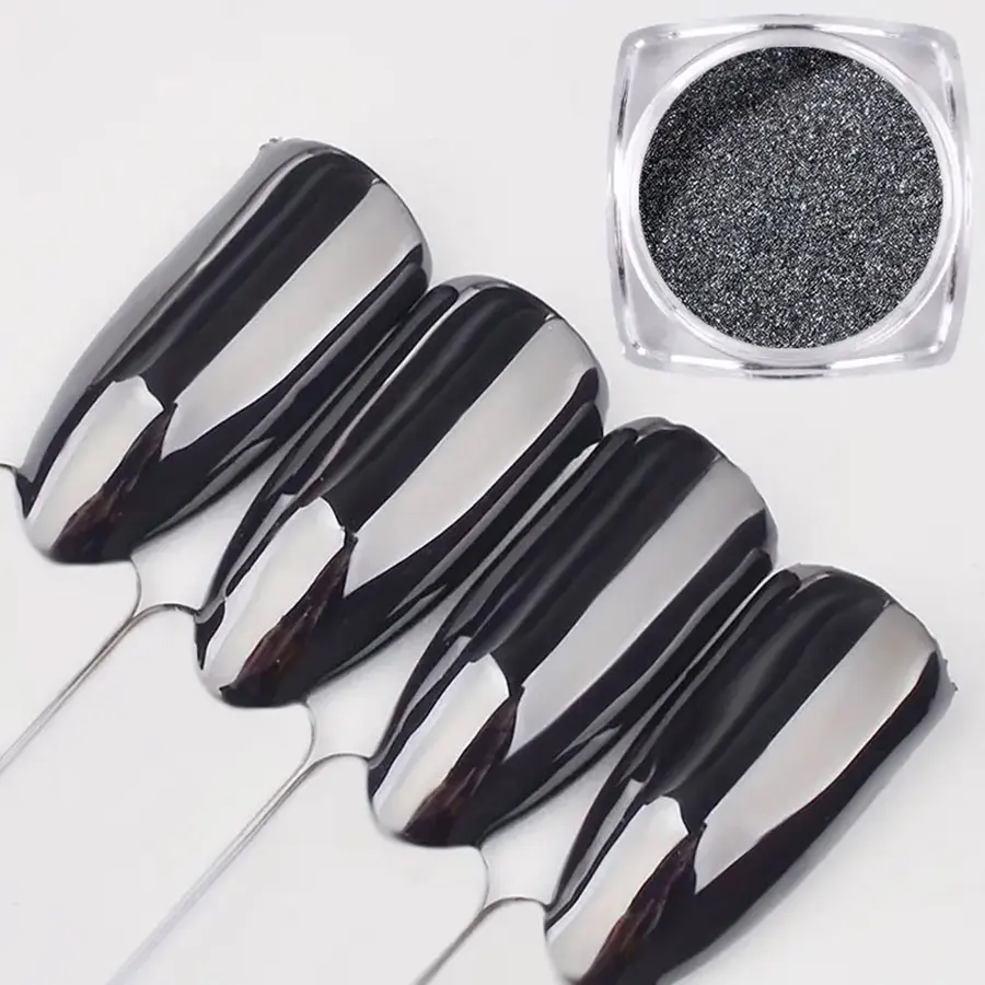 1ks oslňujúce čierne zrkadlo Polychrómový nechtový trblietok Prášok Svietiaci chrómový pigment prachové paillety pre nechty