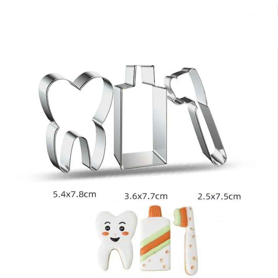 1ks Patisserie Reposteria zuby zubná pasta zubná kefka z nehrdzavejúcej ocele Cookie Folmy Fondant Cake Decor Biscuit Fold