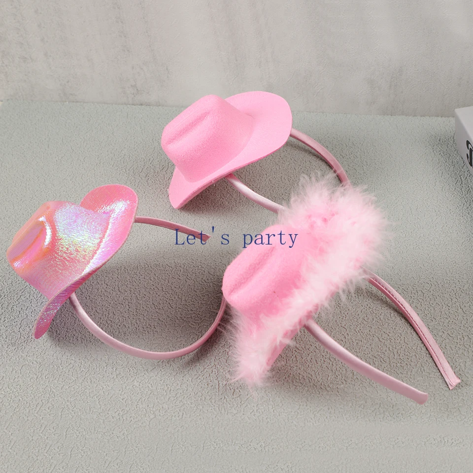 1ks Pink Cowgirl Hat Tiara čelenka Cowboy Caps for Western Cowgirl Téma narodeniny svadba bakalárska sliepka Decorácie