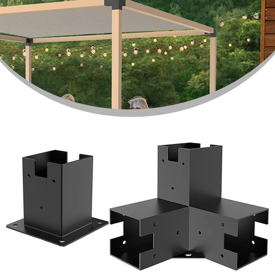 1ks pravý uhlový rohový držiak čierny s Pergola Post Base pre drevené lúče vyvýšené stojanové pavilónové príslušenstvo Podporná základňa