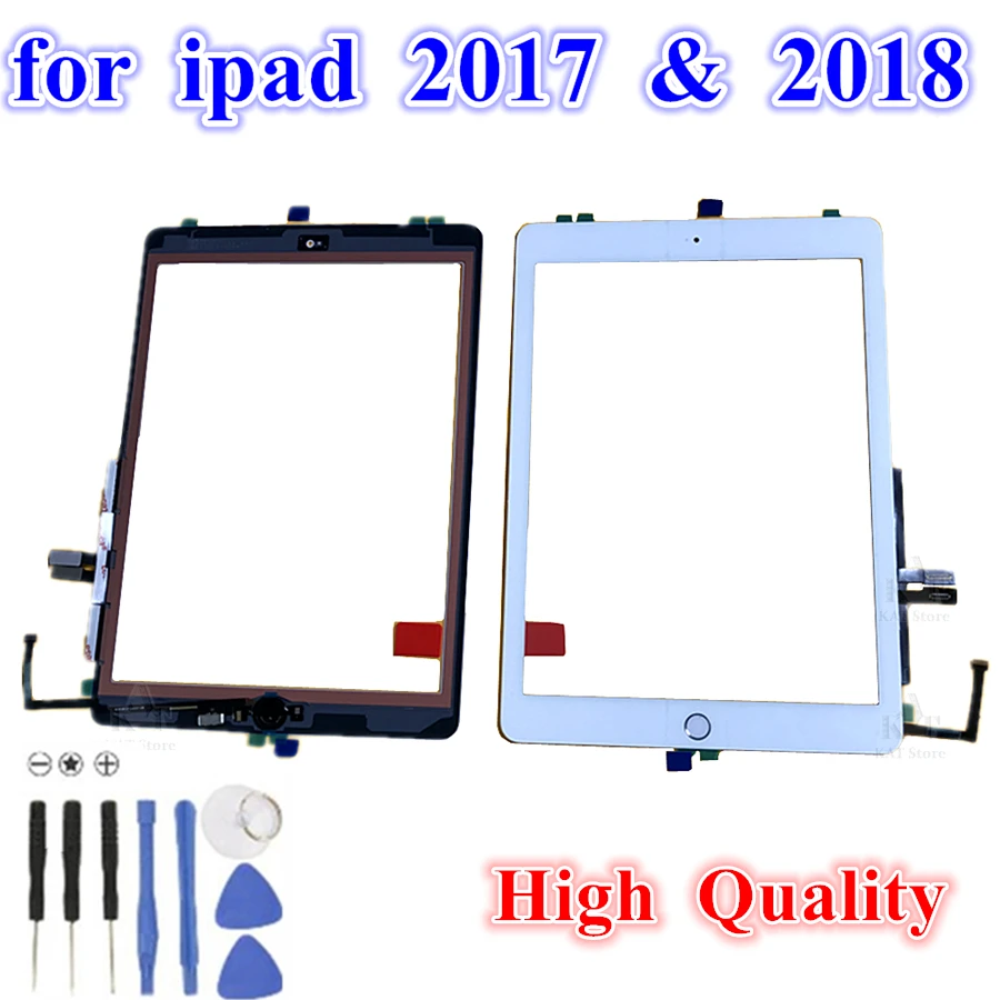 1ks pre iPad 5 2017 5. A1822 A1823 9,7 palca 2018 6. gen dotyková obrazovka Digitalizátor skla s lepiacou gombíkovou zostavou gombíkov