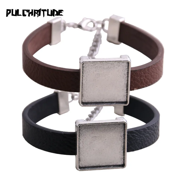 1ks PU Bangles Setting Base Cuff Blanky Brazel Fit 20mm Glass Cameo Dome Square Cabochon DIY Náramok na náramok