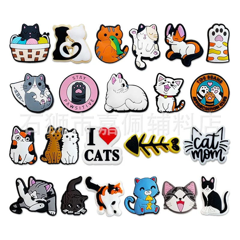 1ks PVC Nové roztomilé mačacie kúzla pre topánky pre Crocs Woman Buckle Kids Pins Ozdobné džínsy topánky doplnky X-mas Darček