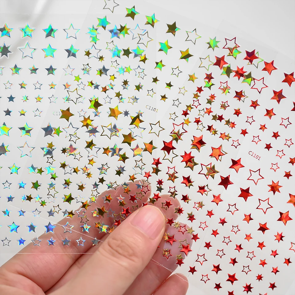 1ks Rainbow Laser Star Sticker Y2K pentagram 3D na nechty Art Self-Petisívny nálepky Duté hviezda lesklý hviezdny manikúra dekorácia