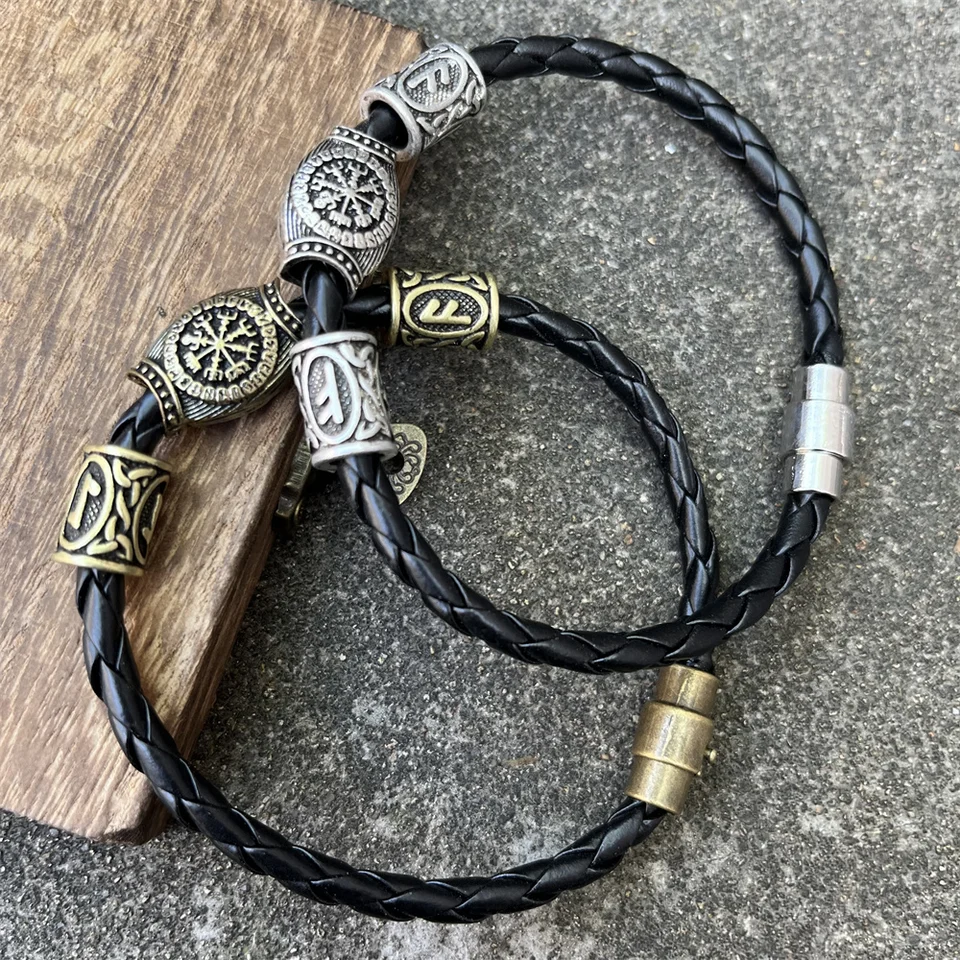 1ks retro runnic korálky magnetické vikingské kožené náramky Men Ženy Vintage Amulet šperky doplnky