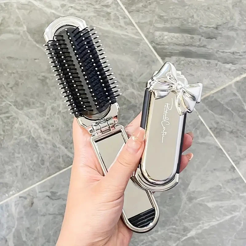 1ks skladanie mini vreckových vlasov hrebeň so zrkadlom prenosná masážna kefa na kefu pre Salon Travel Outdoor Make -up Styling Tools