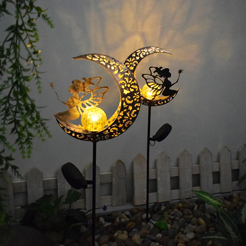 1ks solárne mesačné lampa Lampa vonkajšia záhrada kvetina Železná kvetina vložená lampa Lamp Lawn Courtyard Dekoratívne svetlo