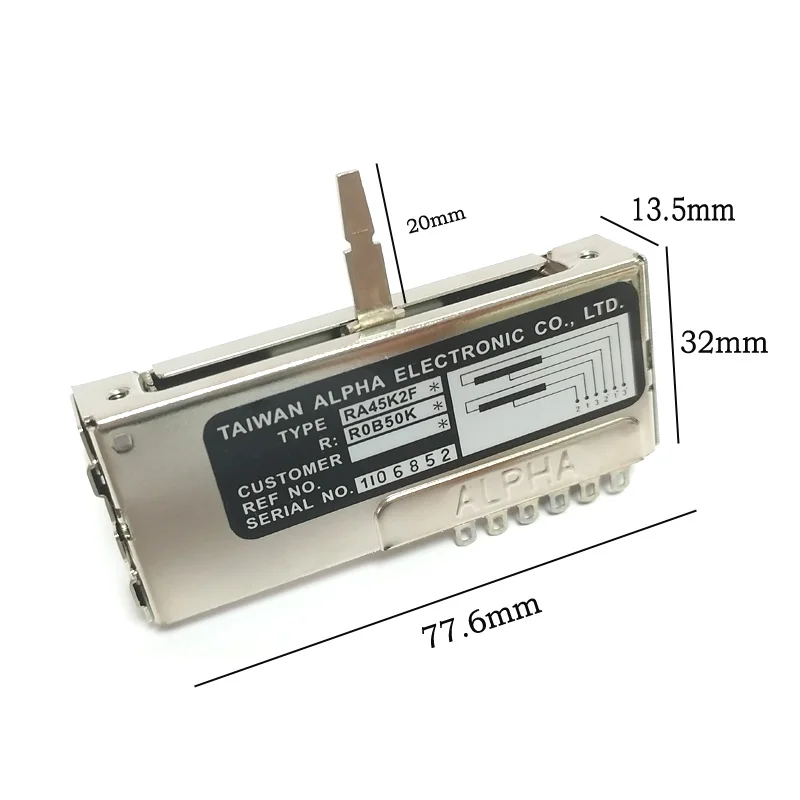 1ks Taiwan Alpha Aihua Orbit typu posuvný potenciometer RA45K2F Double B50KX2 Priamy posuvný potenciometer