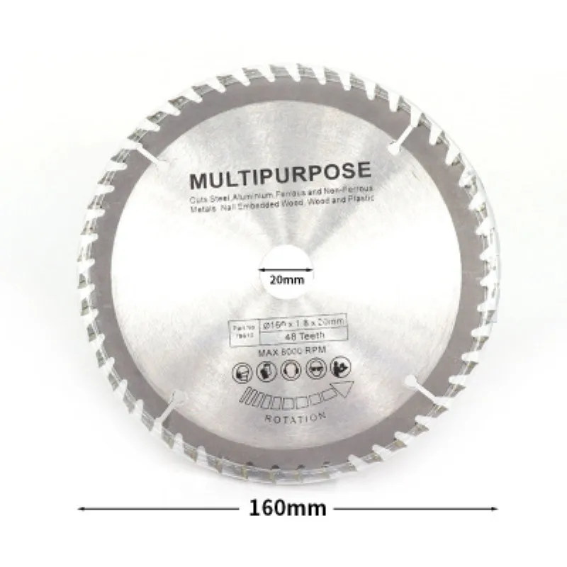 1ks TCT WOW SAW BLADE Univerzálne tvrdé, mäkké multifunkčné kruhové píly čepeľ 160 mm*20 mm*48t 48 zubné pílové čepeľ