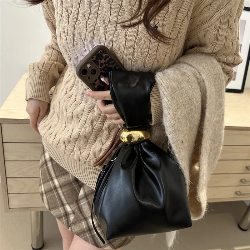 1ks u mäkké kožené bočné zips Party večerné tašky Clutch Vintage luxusný dizajnér dámsky skladaný mini vedro vrecko
