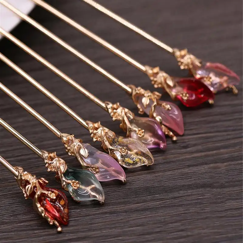 1ks vinobranie čínsky štýl Hanfu Hairs Hairsticks Hairpin Dámske kovové glazúre vlasy Vidlička Žena šperky klip na vlasy