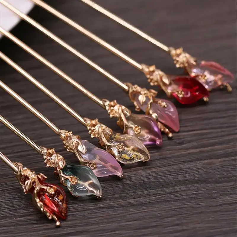1ks vinobranie čínsky štýl Hanfu Hairs Hairsticks Hairpin Dámske kovové glazúre vlasy Vidlička Žena šperky klip na vlasy