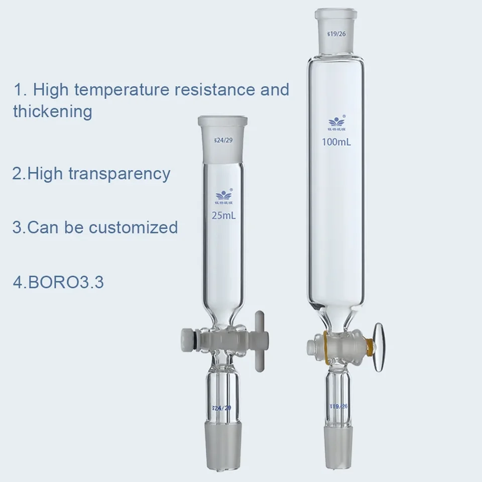 1ks vysoké borosilikátové sklenené laboratórne kvapkanie Funnels 10/5/50/100/250/500/1000/2000 ml s piestom PTFE 19/26 a 24/29
