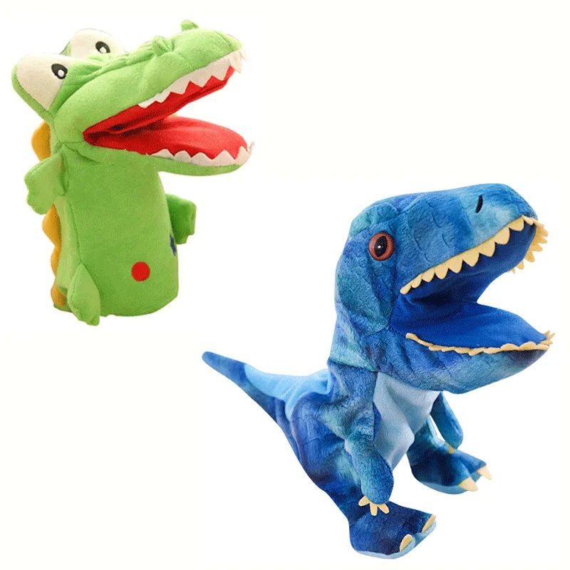1ks žaba krokodíla žralok dinosaurus plyšové ruky bábky Lifelike Triceratop tyrannosaurus rex ručné bábky pre deti dospelých Muppets