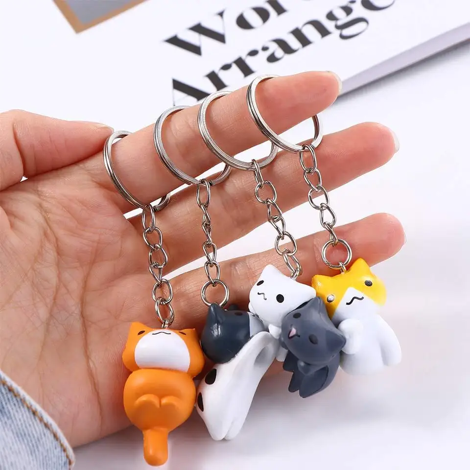 1ks ženy Men mačiatko auto Keychain Krásne karikatúra Lucky Cat Key Chain Fashion Keyring Random
