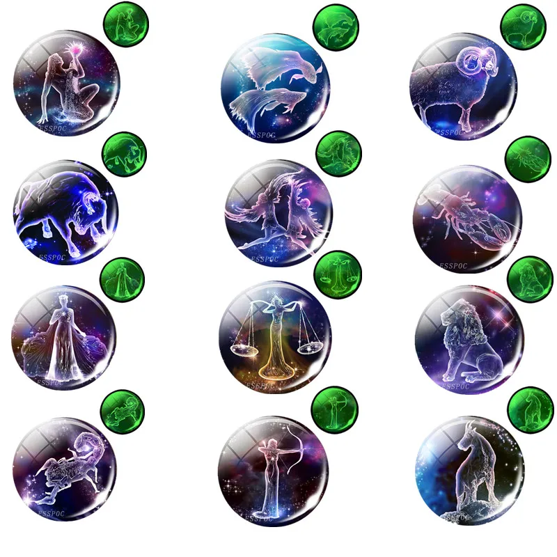 1ks žiariace v tme 12 Zodiac Sign Conustelation Glass Luminous 25 mm DIY sklenené kabína šperky ručne vyrobené príslušenstvo