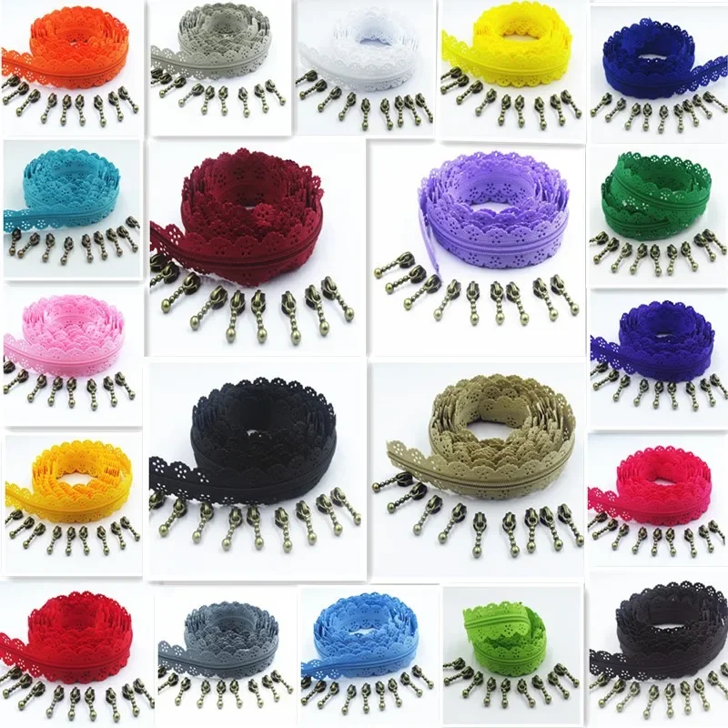 1m 2 sťahovač zipsu 3# 20 Color Nylon Lace Six Hole Zipper používaný na šitie a sukňové oblečenie