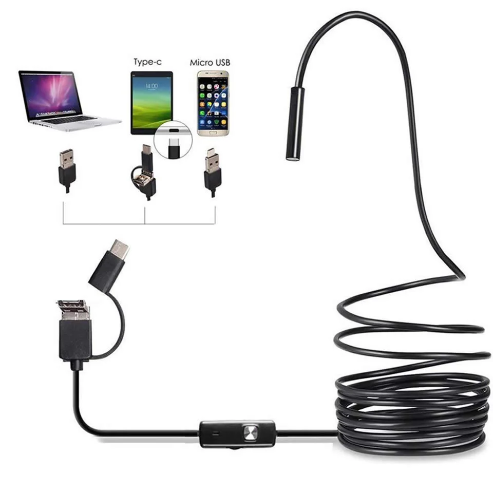 1m 2M 1,5 m drôtový mini endoskopový fotoaparát 5,5 mm objektív pre Android typu C/USB Borescopes Witerproof LED Inspection Control Camera