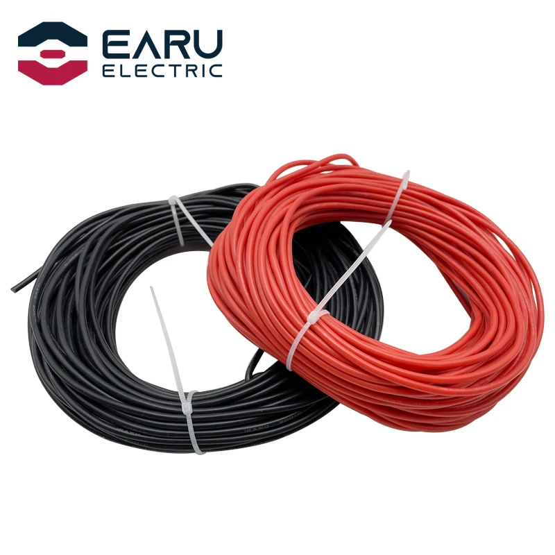 1m/2m/10 m tepelne rezistentné mäkké elektrické silikónové drôtové kábel 8 10 14 16 18 20 22 24 28 30 AWG 5M Červené a 5 m čierne farby