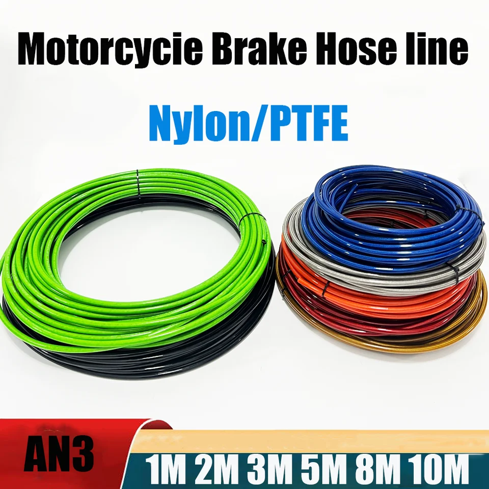 1m 2m 3 m 5m 8m 10m 10m AN3motorcycle PU Pleted 304 bezstarostné oceľové PTFE/Nylonové brzdové potrubie Hadica Link Brzdenie Plynový olej Palivová trubica Rúrka