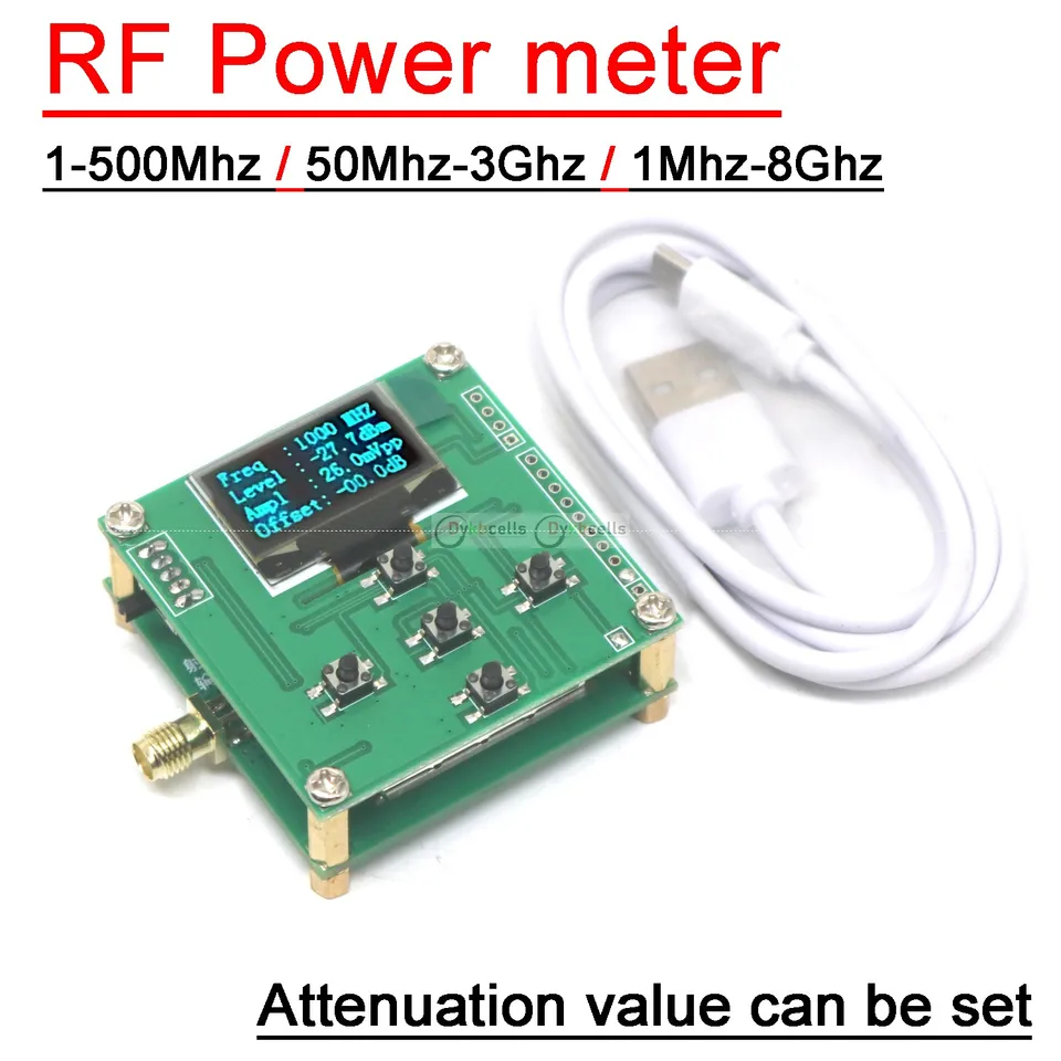 1m-8000MHz RF Power Meter W Sofware RF Hodnota útlmu môže nastaviť tlmič kalibrácie merania rádiového zosilňovača F/ HAM