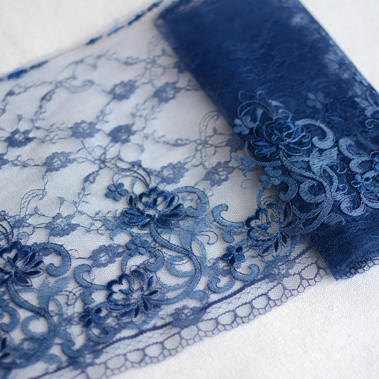 1Meter/22,5 cm Navy Polyester Polyester Soft Mash WeBroidery Lace Trimmings Dress Doplnky čipklátk