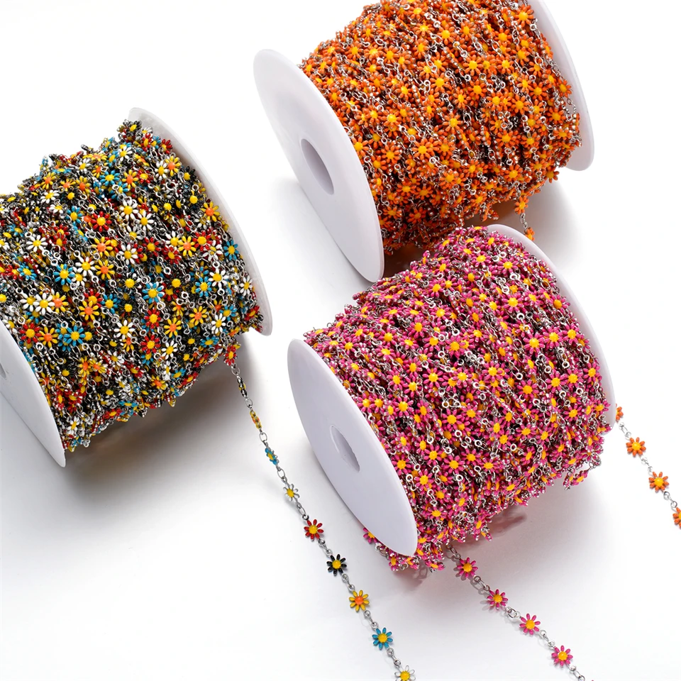 1Meter/balenie viacfarebná z nehrdzavejúcej ocele Daisy Charms Chains pre ručne vyrábané náramky náhrdelníkových náramkov šperkov výroby doplnkov
