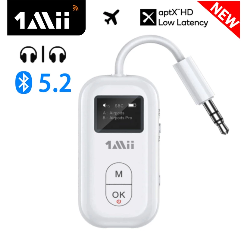 1MII Bluetooth Audio Audio Persitter 2-v-1, pre 2 slúchadlá, s aptx LL/HD/Adaptive, v lietadle PC/Tablet Auto 【nové】