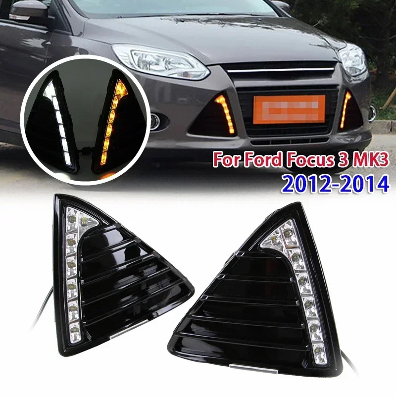 1Pair 12V LED Denné svetlá s hmlovou lampou pre Ford Focus 3 MK3 2012-2014