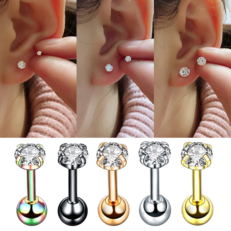 1pair/2ks malé okrúhle cz tragus chrupavka z nehrdzavejúcej ocele 16g 4 náušnice hrotových uší Tragus špirála pre piercing šperky