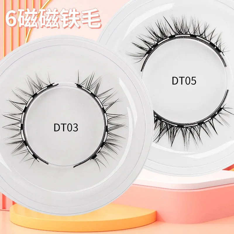 1Pair 6 Magnetické falošné mihalnice s aplikáciou Prírodné mihalnice Denný make -up Silné magnetické riasy kozmetické kvapky