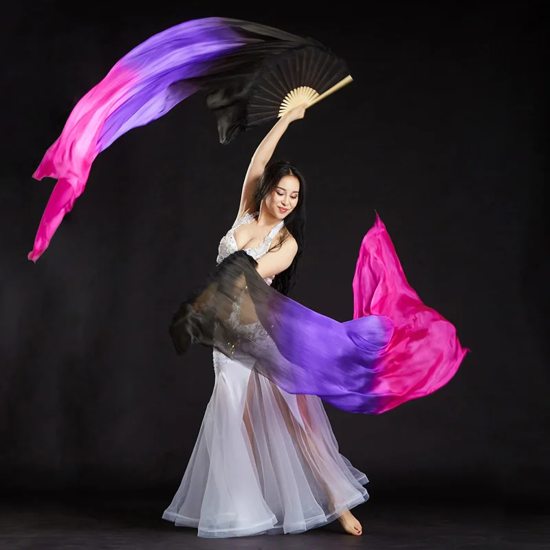 1Pair Belly Dance Fan 100% hodváb 1,8 m dlhé bambusové brušné tanečné tanečné ventilátor Gradient Color Tanečník tréning 1pc ľavá ruka+1pc pravá ruka
